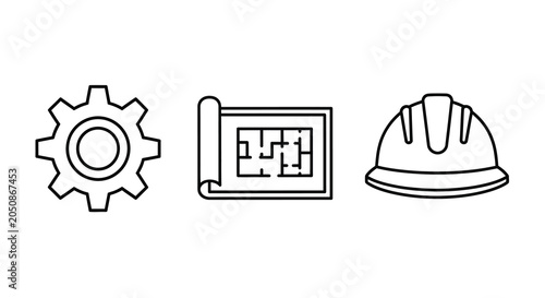 Foto Gear icon blueprint and construction helmet line style icons