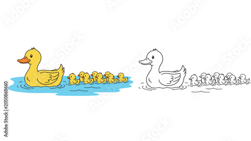 Foto Mother Duck with Ducklings Coloring Page