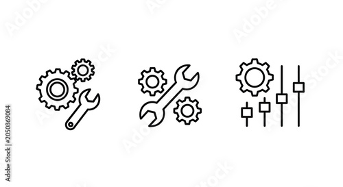 Photos Gear And Wrench Line Icons On White Background