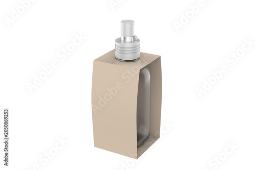 Sprayer Bottle Kraft Paper Pack. 3d illustration