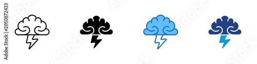 Cuadro en lienzo Brainstorming Multiple Style Icon Design Vector - Brain cloud with lightning bol