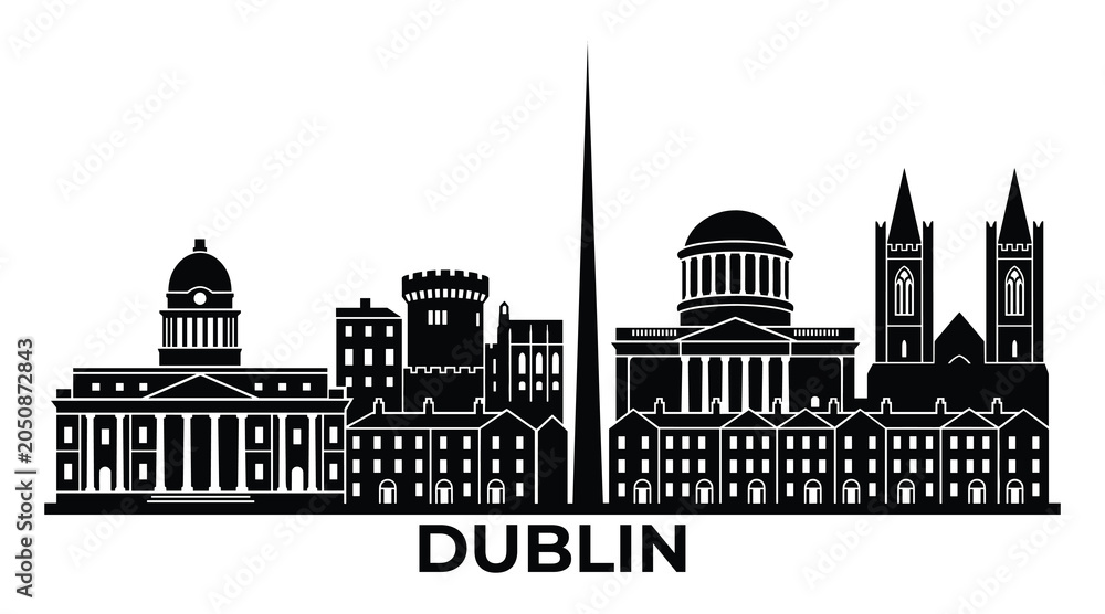 Naklejka premium Dublin Ireland city skyline vector illustration