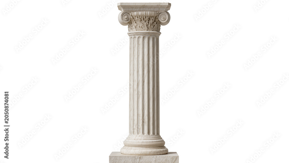 Naklejka premium Ionic column with volutes and acanthus leaves on square base