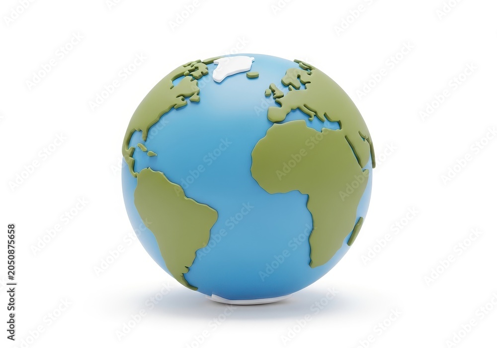 Obraz premium 3d render of a stylized globe showing north and south america, europe and africa isolated on white background