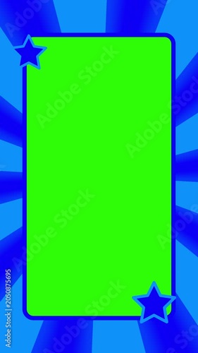 Pop Art Style Vertical Smartphone Screen Template on Animated Blue Background