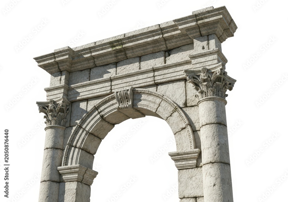 Obraz premium Ancient stone archway architectural element isolated on white background