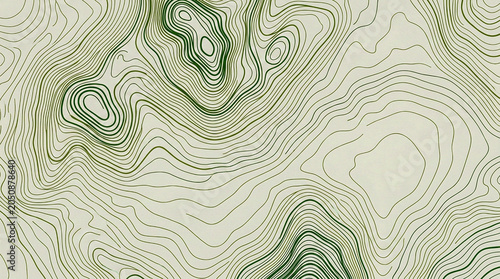 Dense moss green topographic terrain contour lines, natural earth eco background
