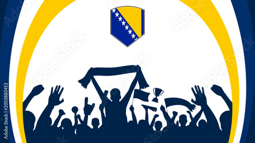 Bild auf Leinwand Bosnia and Herzegovina soccer fan crowd celebration with national flag emblem