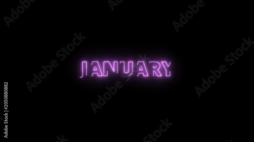 Energy Effect Neon Glowing January Text Animation with electric Purple Tone Color on black background