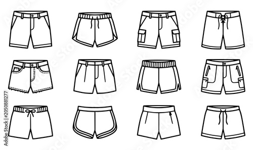 Billede på lærred Variety of shorts designs black and white line art collection
