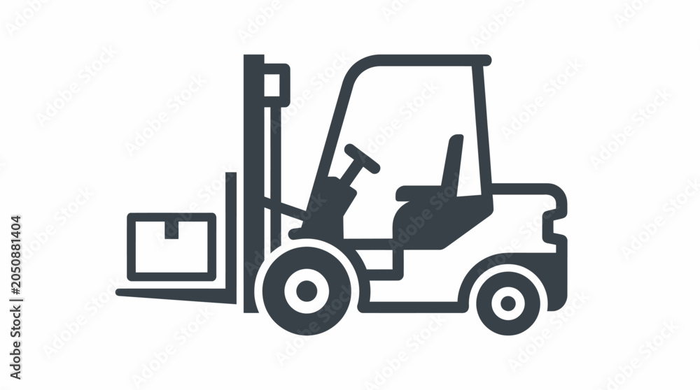 Fototapeta premium Forklift truck icon vector symbol for warehouse logistics and industrial shipping equipment silhouette on white background