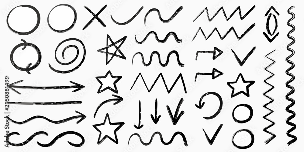 Obraz premium Collection Of Hand Drawn Black Ink Symbols On White Background