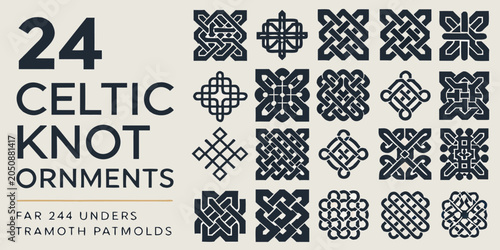 Foto Collection Of Twenty Four Celtic Knot Ornaments Dark Green Vector Illustration