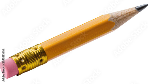 Bild auf Leinwand Yellow wooden pencil with pink eraser and metal ferrule
