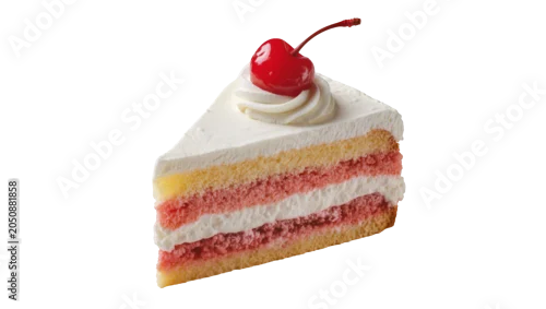 Obraz  z motywem Layered cake slice with cream and cherry topping
