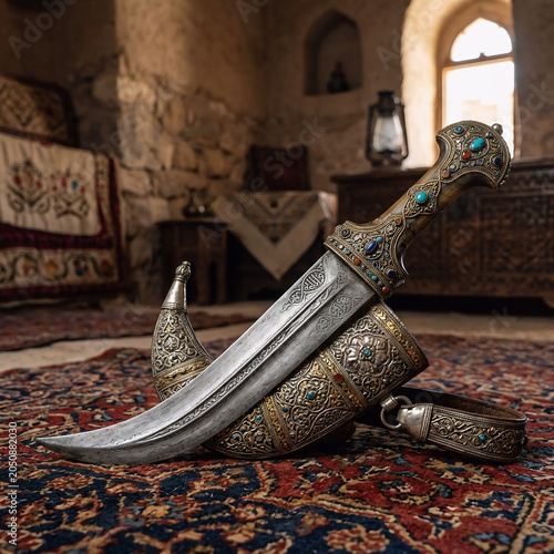 Ancient ornate dagger set isolated