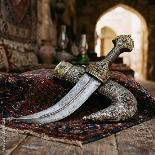 Ancient ornate dagger set isolated