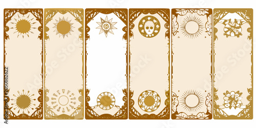 Slika na platnu Set Of Seven Tarot Card Templates Beige And Gold Vector Illustration