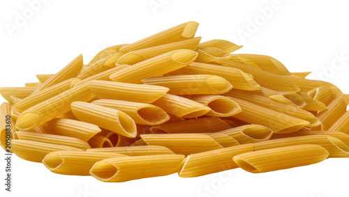 Bild auf Leinwand Pile of dry penne rigate pasta tubes with ridges