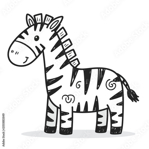 Cute hand drawn doodle zebra illustration for children.