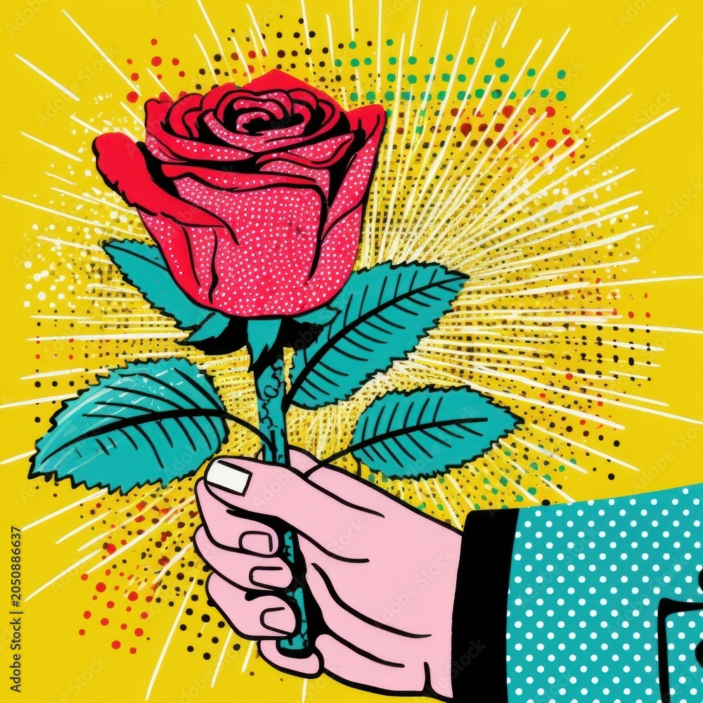 Fototapeta premium Hand holding a rose pattern flower plant.