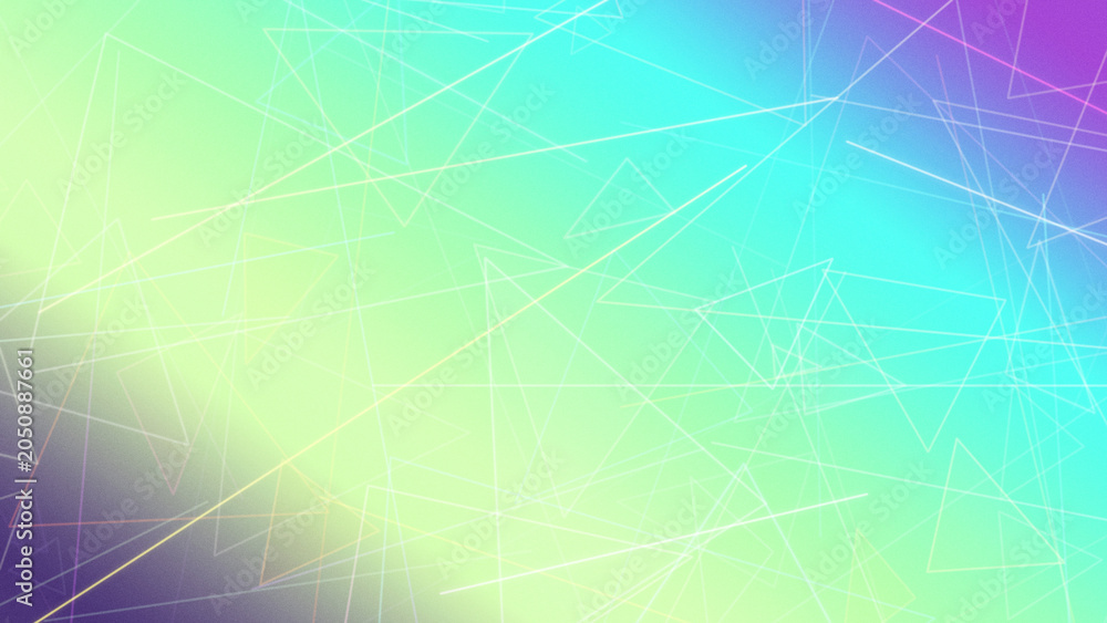 Fototapeta premium Colorful geometric wireframe lines and polygons in green, blue, and magenta create a vibrant futuristic background suited for tech ads and web headers.