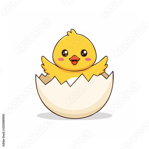 Cute cartoon chick hatching from egg