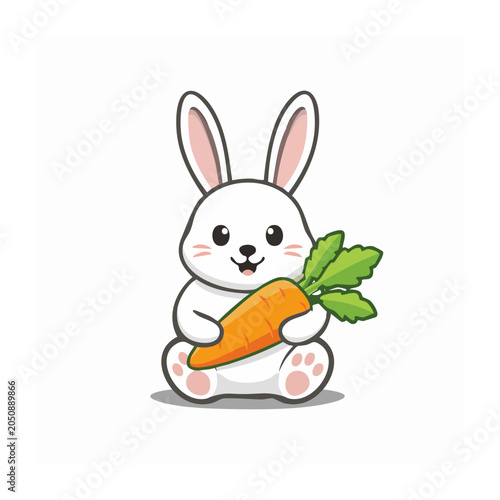 Cute cartoon rabbit holding a fresh carrot