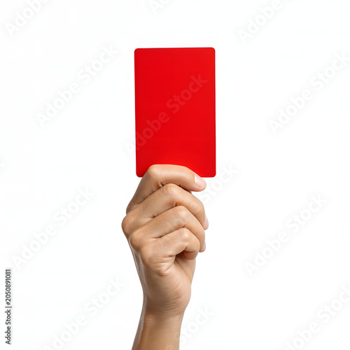 Referee Hand Holding Red Card Isolated on White Background 