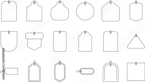 Line Art Price Tag Collection Set Blank Hang Tag Label Template Vector