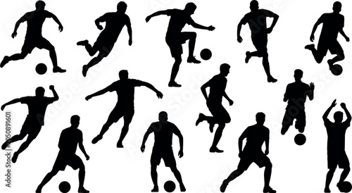 Obraz na płótnie Soccer players silhouette vector collection featuring football athletes passing