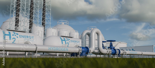Foto hydrogen pipeline of energy sector towards to ecology,carbon credit,Clean Energy,secure,carbon neutral,transformation,solar,power plant and energy sources balance to replace natural gas