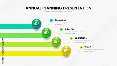 Marketing Plan 4 Option Graph Slide Layout. Business Growth Four Element Diagram Slideshow Template. Science Portfolio Frame Design Vector Illustration.