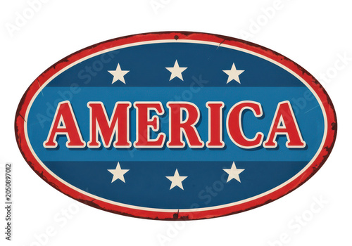 Red white and blue oval america patriotic emblem badge PNG isolated on transparent background