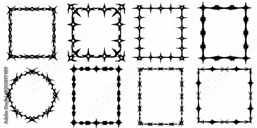 Photos Set Of Nine Black Barbed Wire Frames On A White Background