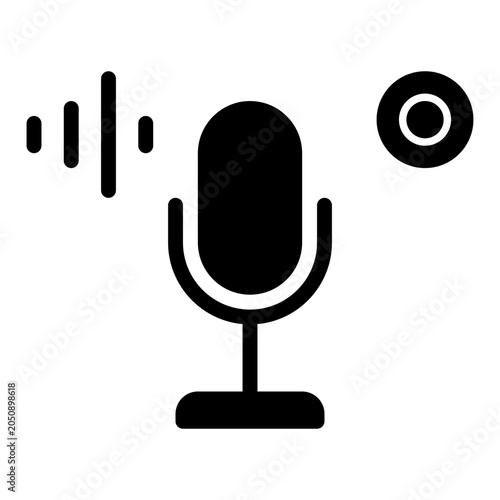 Voice recorder microphone icon with record indicator. Audio streaming or speech recording symbol vector