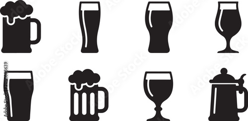 Beer Glass Beer Mug and Draft Beer Solid Icons Set for Brewery Pub Bar Restaurant Beverage Menu and Drink Designs