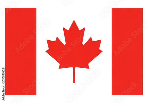 Canadian flag waving in the wind with red and white stripes PNG isolated on transparent background