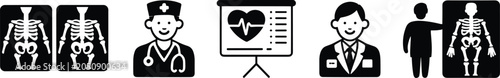 Foto Medical Imaging and Healthcare Diagnostics Icon Set with X Ray Doctor ECG Patien