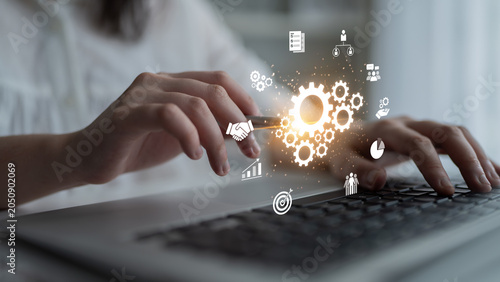 Foto Strong teamwork boosts productivity through collaboration, shared goals, and communication strategies that align team dynamics with a unified business vision
