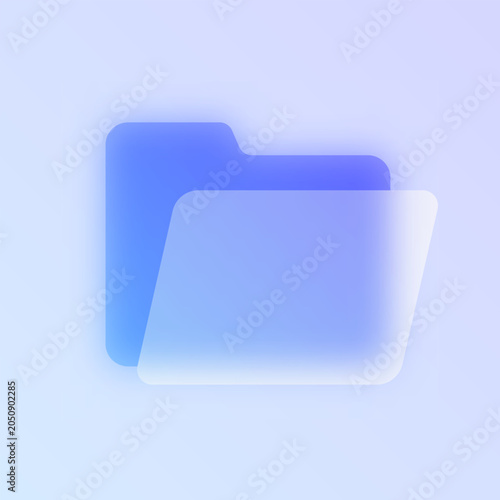Folder files glassmorphism icon. Blue frosted glass vector pictogram with open folder for storage UI, web design concept.