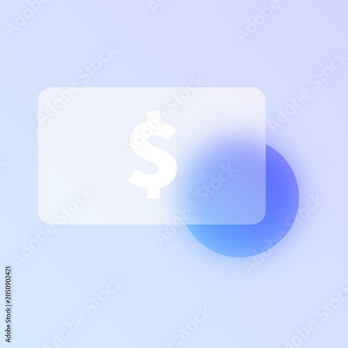 Dollar payment glassmorphism icon. Blue frosted glass vector pictogram with dollar sign for finance, banking UI, web design concept.