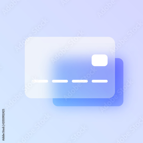 Credit card payment glassmorphism icon. Blue frosted glass vector pictogram with bank card for finance UI, web design concept.