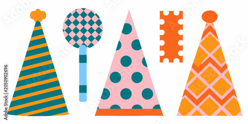 Konstfotografi Party Hats Colorful Vector Illustration On White Background