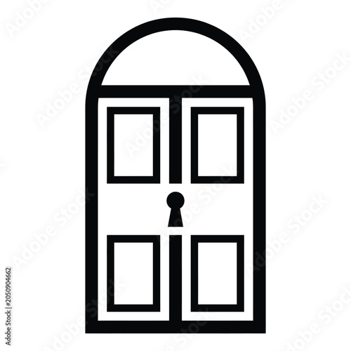 Simple Line Drawing of Classic Double Door with Small Keyhole Detail Isolated Vector Illustration