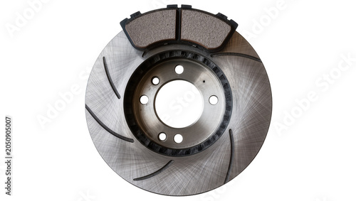 Foto Slotted brake disc rotor with brake pads