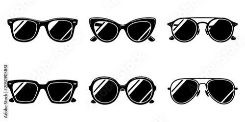 Photos Six pairs of sunglasses are displayed in two rows on a white background