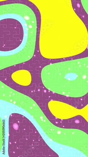 Abstract vertical background with colorful organic shapes in green yellow and purple.