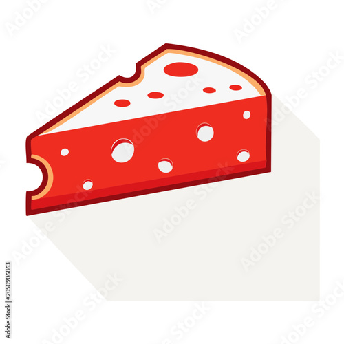 Flat design illustration of a red slice of cheese with holes