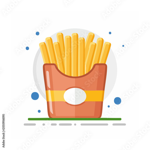 Flat design illustration of french fries in a red carton